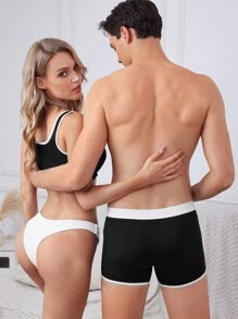 SHEIN Sujetador de cuatro estaciones para mujer con impresión de letras y ribete de contraste
