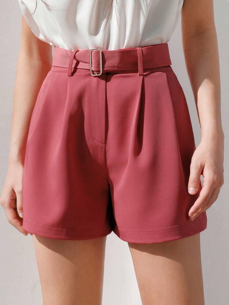 Pantalones Cortos Sólidos Con Cinturón