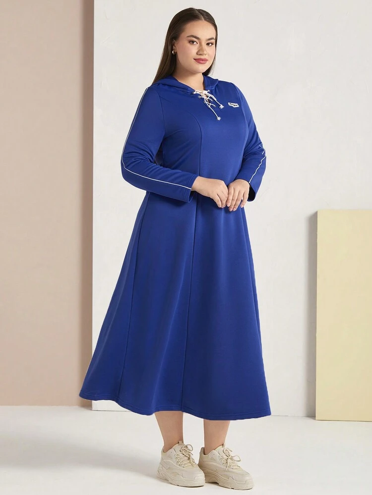 Women'S Plus Size Solid Color Hooded Crossed Tie Dress
