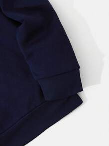 Men's Casual Coconut Tree Print Drawstring Hooded Sweatshirt, Street Style, Back To School, Autumn/Winter - Navy Blue - View 5