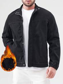 Manfinity Homme Men's Plus Size Button Up Denim Jacket - Black - View 1