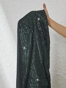 SHEIN Clasi Plus Size Shiny Lapel Sequin Blazer Jacket - Dark Green - View 5