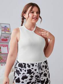 SHEIN EZwear 女裝加大號不對稱領口純色背心 - 彩色 - 查看 6