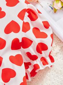 Vestido Para Adolescente De Cuello Envuelto Con Patrón De Corazones - Blanco - Ver 4