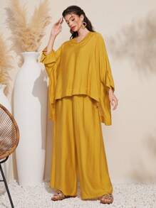 Mulvari Women'S Solid Color Batwing Sleeve Two-Piece Set 2 Piece Set