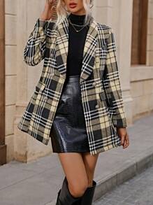 SHEIN Frenchy Plaid Shawl Collar Double-Breasted Coat