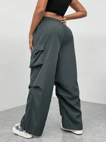 SHEIN EZwear Pantalones De Carga De Cintura Con Cordón De Talla Grande - Gris Oscuro - Ver 2