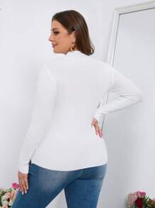 SHEIN EZwear 大尺寸純色立領毛衣 - 白色 - 查看 2