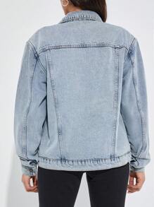 RueChic Women'S Long Sleeve Denim Jacket - Blue - View 2