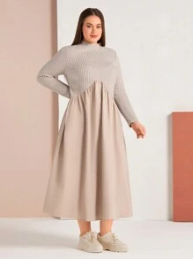 Mulvari Grote maten Vrouwen Kraag Kleurblok Lange mouwen Jurken