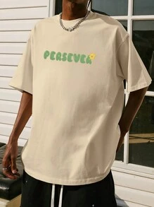 Men Slogan Graphic Drop Shoulder Tee - Apricot - View 5