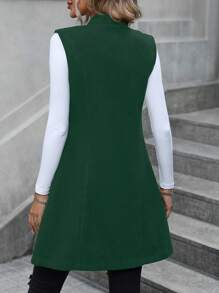 SHEIN Clasi 女款無袖單排扣羊毛背心大衣 - 綠色 - 查看 2
