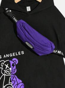 Tween Jungen 3-teiliges Set mit lässigem Kapuzenpullover mit Bärenmuster und lockerem Kurzarm-Oberteil, einfarbiger Hose und Tasche sowie Strickstoff