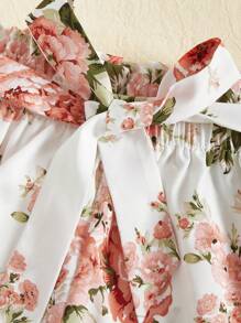 SHEIN VCAY Shell Trim Halter Tank Top And Floral Summer Shorts Two-Piece Set - Pink - View 5