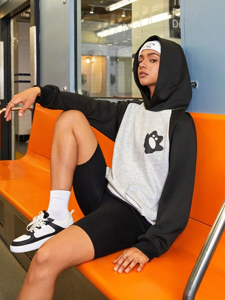 Women'S Patchwork Color Cartoon Printed Sweatshirt