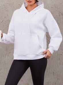 SHEIN PETITE Women'S Hooded Sweatshirt With Letter Print And Drawstring - White - View 4