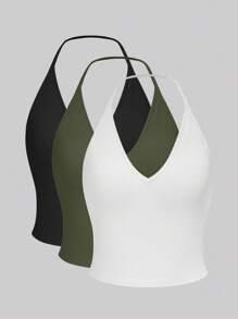 SHEIN Unity Solid Color Halter Neck Top - Multicolor - View 1