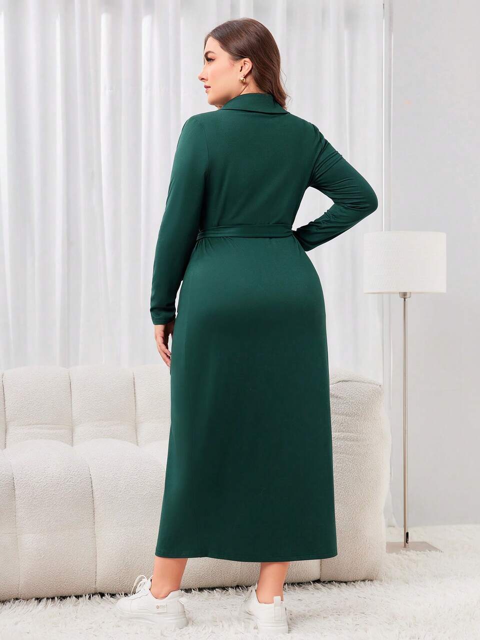 Plus Size Women'S Wrap Collar Design Dress