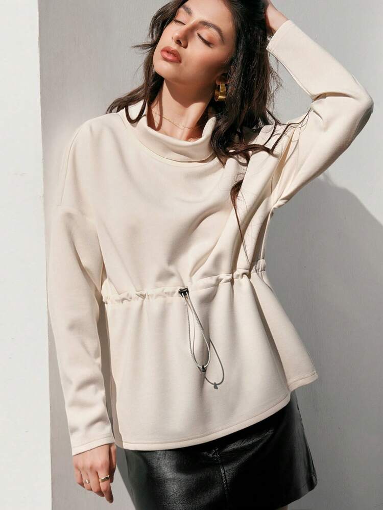 Women's Sweatshirt With Turn-Down Collar And Waist Drawstring Pullover Fall Sweatshirt