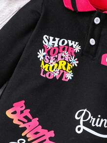 Baby Girl Casual English Letter Printed Long Sleeve Sweatshirt Dress With Collar
