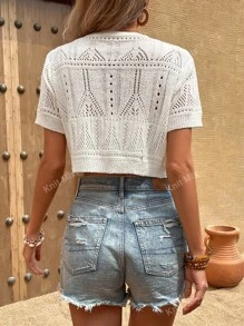 Knit Mix Top casual a maglia da donna, collo a V, slee Sater corto, cardigan aperto con fit morbido per primavera ed estate, panno autunnale modesto per il ritorno a scuola, stile vintage