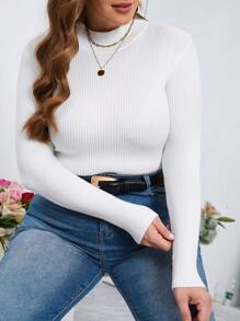 SHEIN EZwear 大尺寸純色立領毛衣 - 白色 - 查看 8