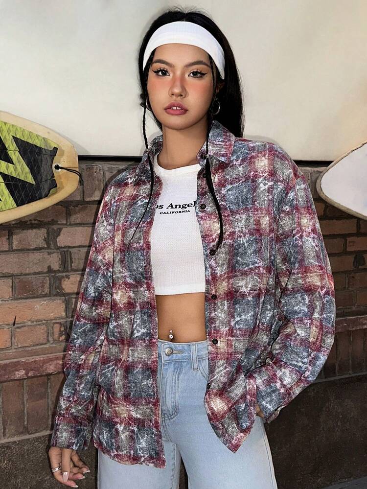 Red Plaid Woven Women'S Shirt