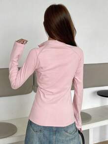 DAZY 女式纯色插肩袖T恤长袖女式上衣 - 粉色 - 查看 4