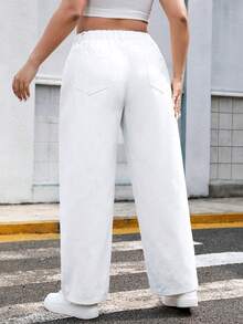 SHEIN EZwear 女性加大號直筒牛仔褲 - 白色 - 查看 2