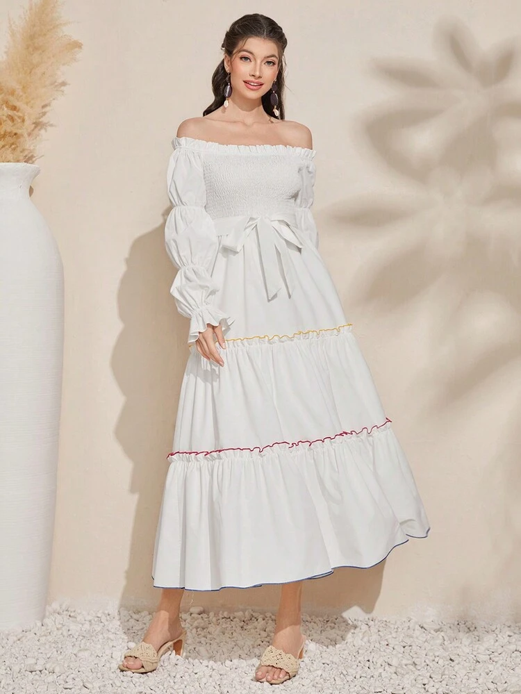 Ladies' Frill Trim Flounce Sleeve Dress