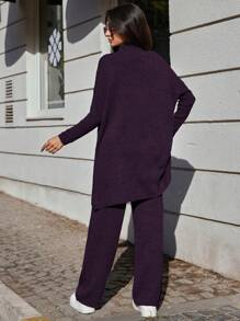 EURMUSE Women's Solid Color Batwing Sleeve Knitted Sweater Set (2 Pieces) - Violet Purple - View 2