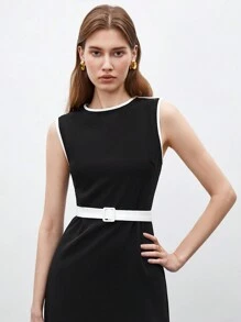 BizChic 女式無袖拼色連衣裙 - 黑色 - 查看 5