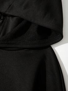 SHEIN Con trai Lỏng lẻo Phù hợp In Dây kéo nửa Cổ cao Áo nỉ có mũ - màu đen - Xem 3