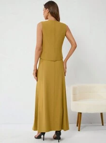 SHEIN BIZwear 女性前釦背心和分裂長裙兩件套裝 - 薑色 - 查看 2
