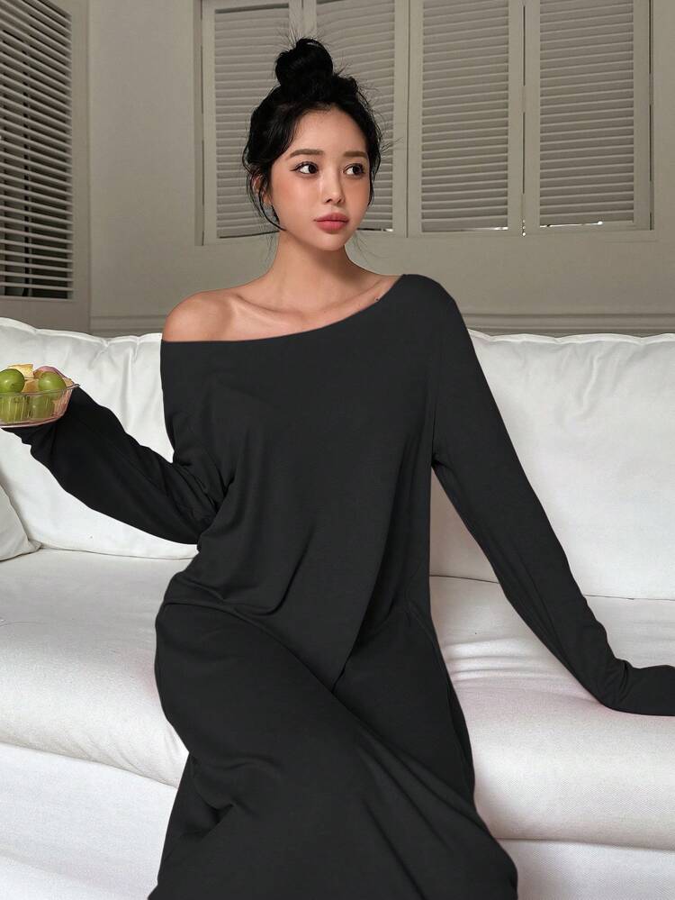 Women's Plain Long Nightgown Pajama, Fall, Winter