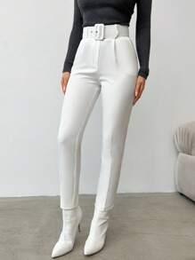 SHEIN Cottnline 女士純色束腰西裝褲 - 白色 - 查看 6