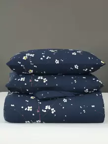 3 pièces Set de literie, microfibre, motif géométrique et floral, 1 housse de couette + 2 taies d'oreiller
