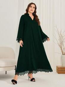 Al Najma Plus Size Women's Lace Patchwork V-Neck Dress