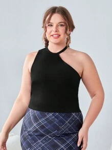 SHEIN EZwear 女裝加大號不對稱領口純色背心 - 彩色 - 查看 10