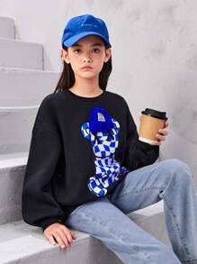 SHEIN 女孩鬆身運動Teddy Fleece套衫 - 寶藍色 - 查看 6
