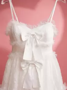 女裝蝴蝶結裝飾細肩帶連身裙 - 白色 - 查看 9