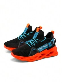 Women Blade-Type Running Shoes, Letter Pattern, Shock Absorption Design, Lightweight, Anti-Slip, Front Lace-Up Casual Sports Shoes, Suitable For Daily Fitness & Sports - Black - View 4
