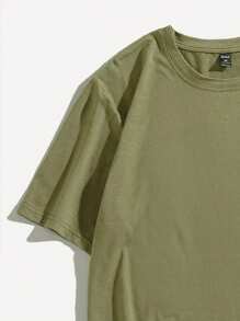 ROMWE MEN Batman X ROMWE Men Portrait & Slogan Design Short Sleeve T-Shirt - Army Green - View 3