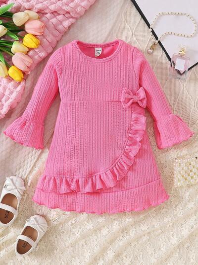 Baby Girl Ruffle Trim Bow Front Dress