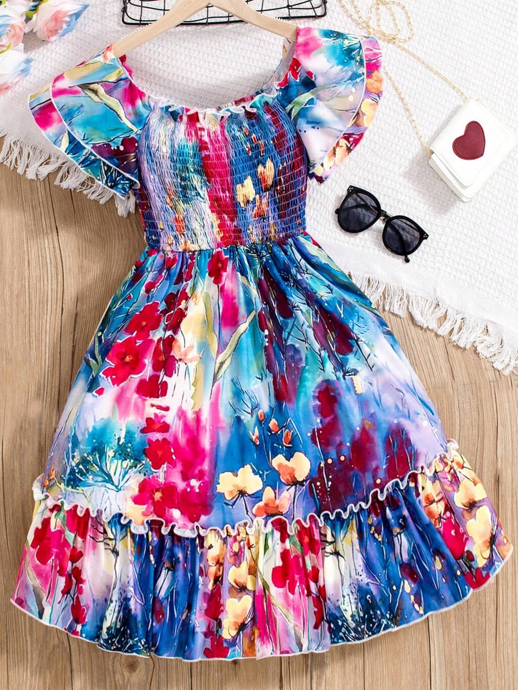 Girls' Flower Print Fit And Flare Dress