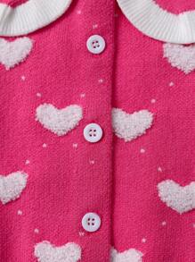 Cárdigan Del Bloque Del Color Del Modelo Del Corazón De Los Bebés De La Nueva Llegada Y Falda Hecha Punto Plisada, Otoño Invierno - Rosa - Ver 6