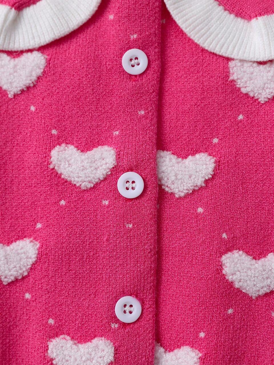 New Arrival Baby Girls' Heart Pattern Color Block Cardigan And Pleated Knitted Skirt, Fall Winter