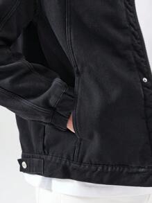Manfinity Homme Men's Plus Size Button Up Denim Jacket - Black - View 7