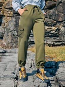 In My Nature Pantalones De Mujer Para Correr Al Aire Libre Con Cordón En La Cintura Y Puños Elásticos - Verde militar - Ver 3