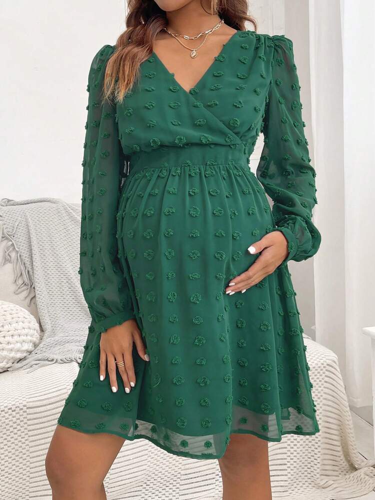 Maternity Jacquard Lantern Sleeve Dress